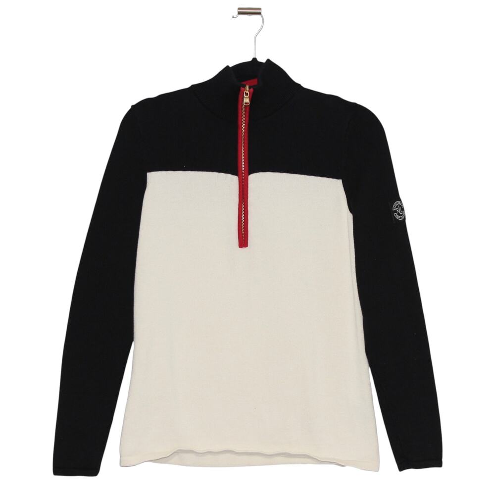 Lauren Ralph Lauren Quarter Zip Sweater Size Large Creme Red Navy Gold Hardware